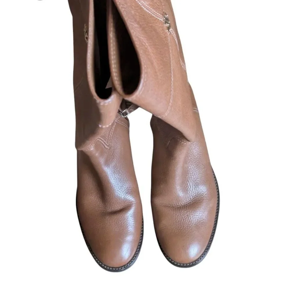 Tory Burch Cognac Tan Pebbled Leather Equestrian Riding Boots, Size 10.5M